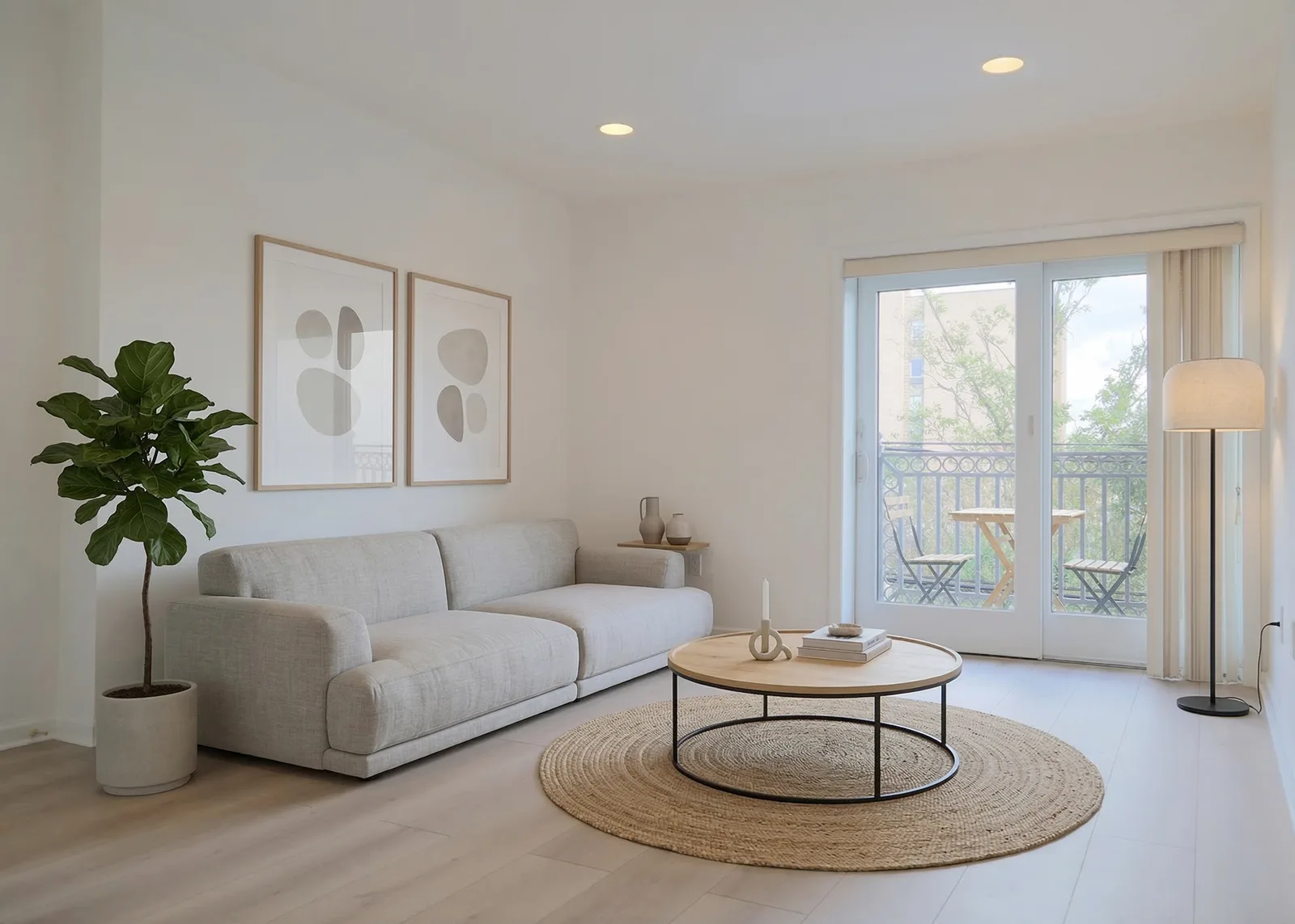 Scandinavian Minimalist virtual staging — clean lines, light woods, airy spaces