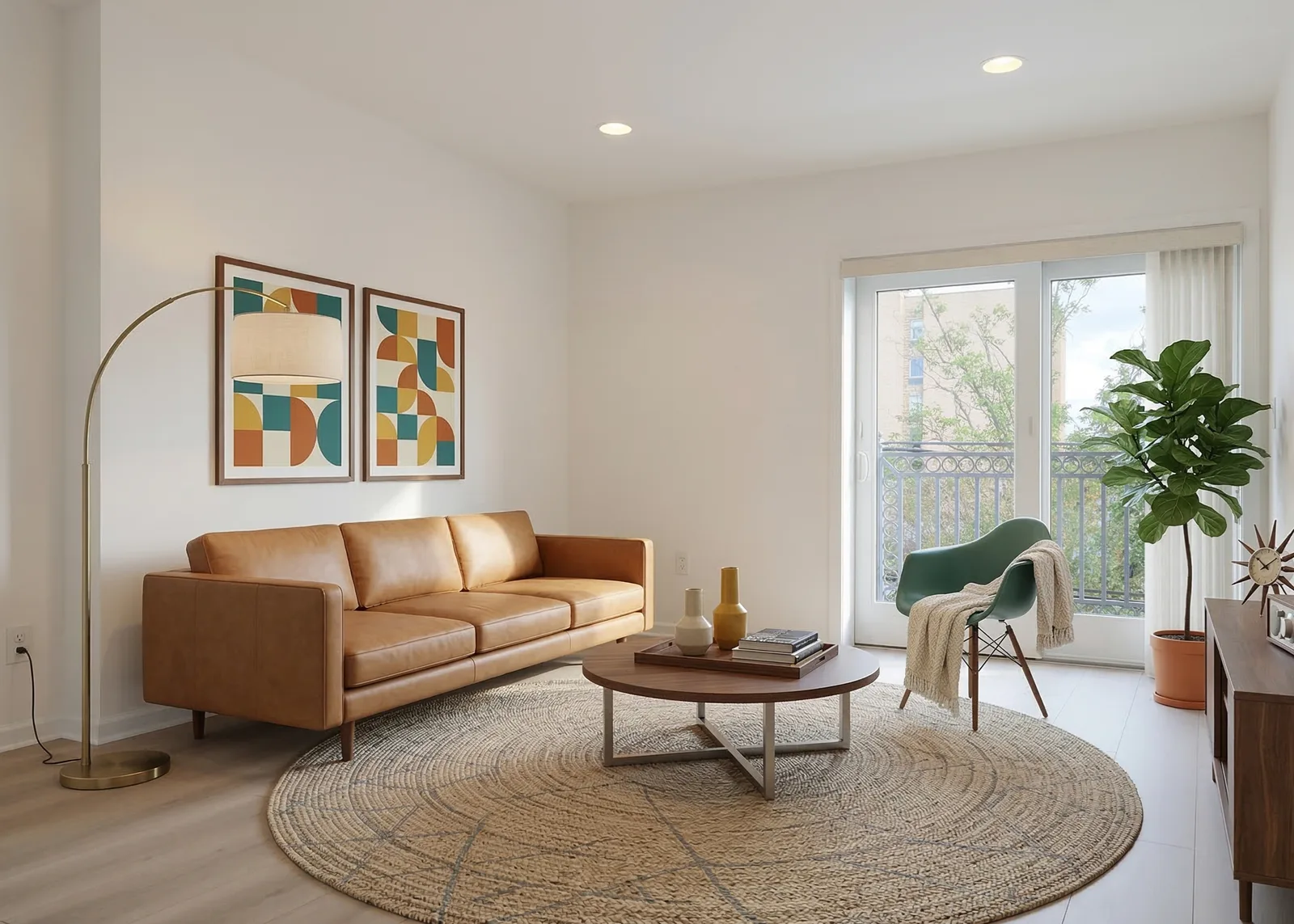 Mid-Century Modern virtual staging — organic curves, teak furniture, retro elegance