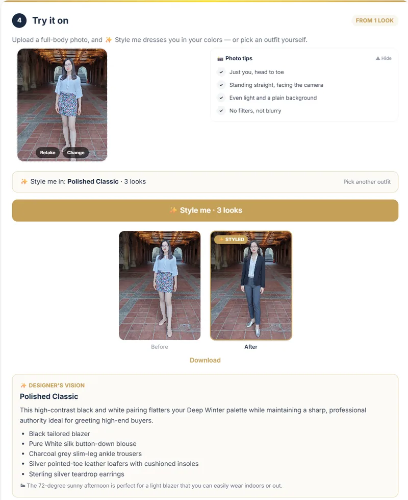ShowVibe Style me try-on with the Designer's Vision for a real estate agent