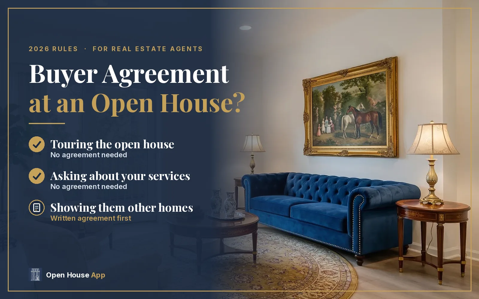 Buyer agreement at an open house: touring and asking about services need no agreement; showing other homes requires a written agreement first