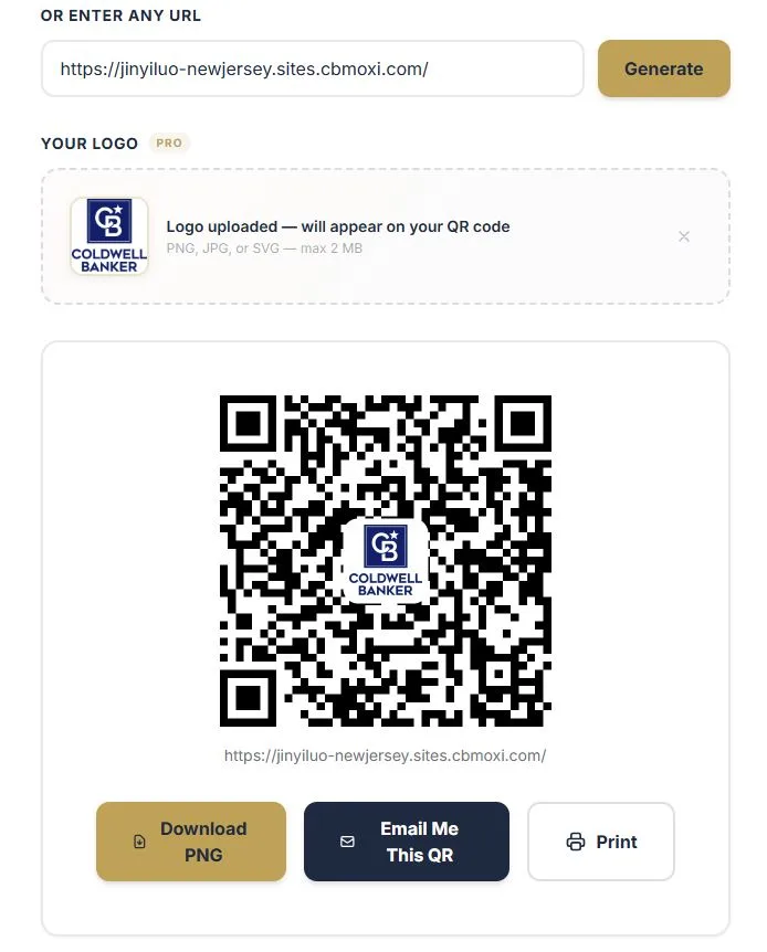 Branded QR code with logo overlay generated by Open House App