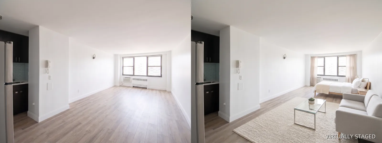 Before and after AI virtual staging — 10 Huron Ave Apt 10B, Jersey City