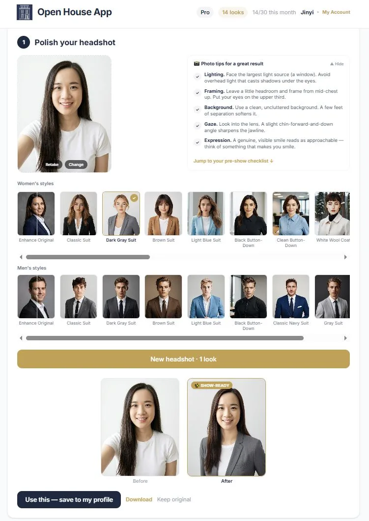 Before and after AI headshot for a real estate agent using ShowVibe