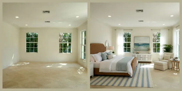 Before and after virtual staging by Kathy Streib