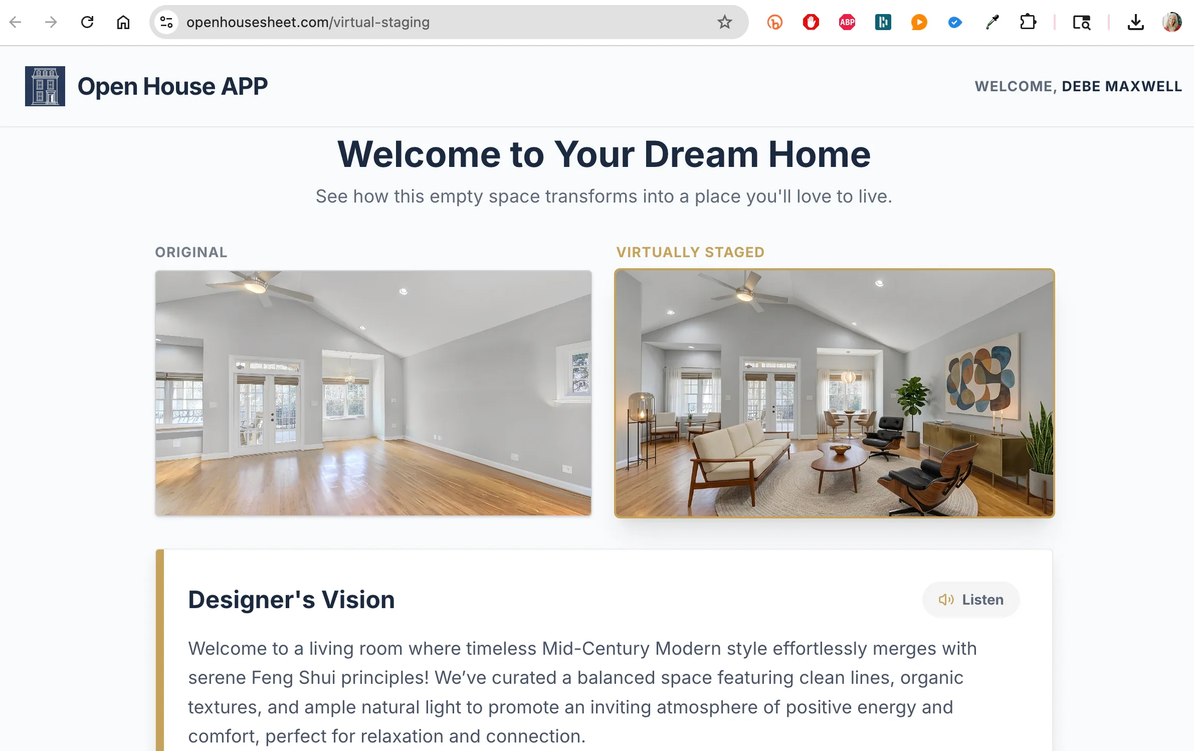 Before and after virtual staging by Debe Maxwell