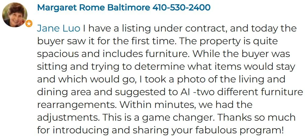AI virtual staging rearrangement by Margaret Rome